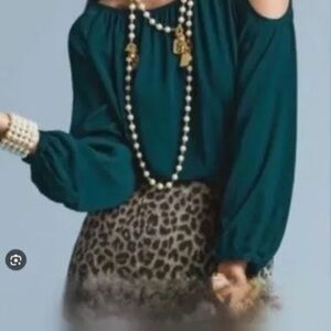 CAbi Teal Cold Shoulder Blouse Small